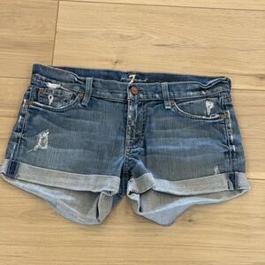 7 For All Mankind Blue Distressed Jean Shorts